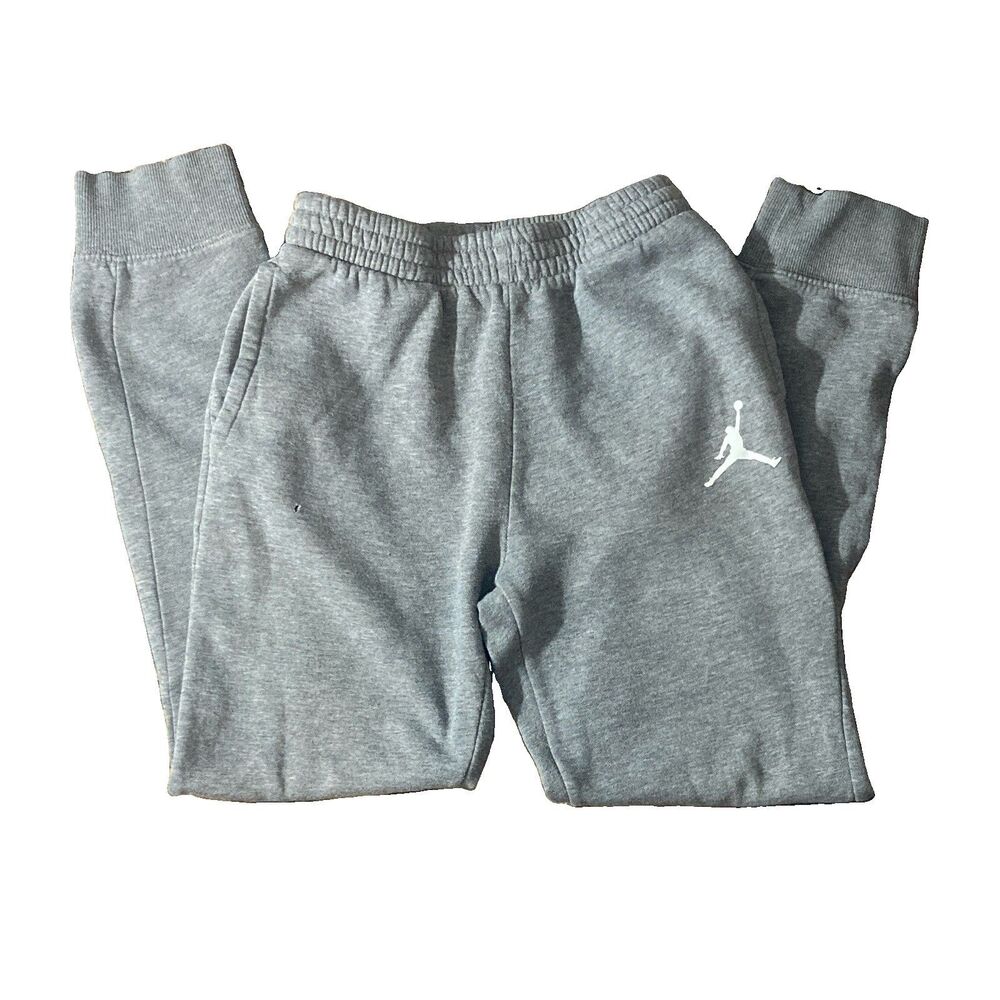 Boys 12 Large Jordan Gray Fleece Jogger Pants Jumpman Logo Pull-On Pockets